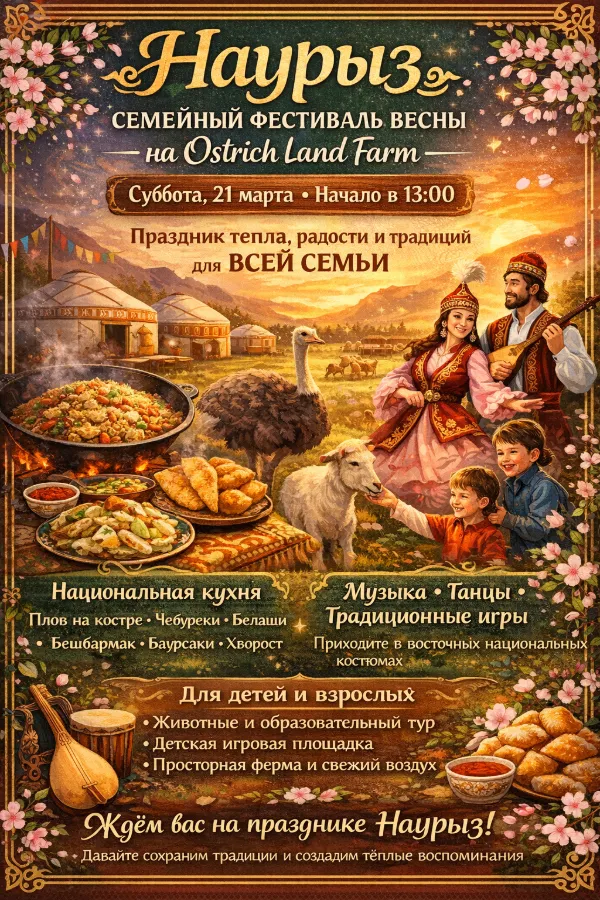 Наурыз — праздник весны, тепла и новых надежд на Ostrich Land Farm