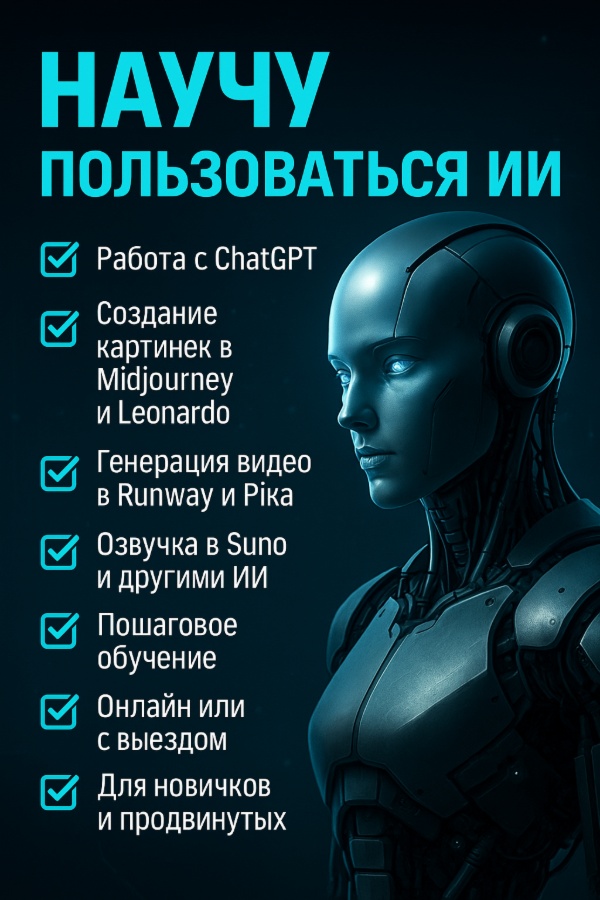 🧠 Обучение работе с AI: ChatGPT, Midjourney, Leonardo AI, Runway, Pika, Suno и др.