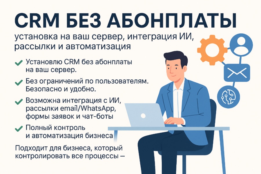 CRM без абонплаты — установка на ваш сервер, интеграция ИИ, рассылки и автоматизация